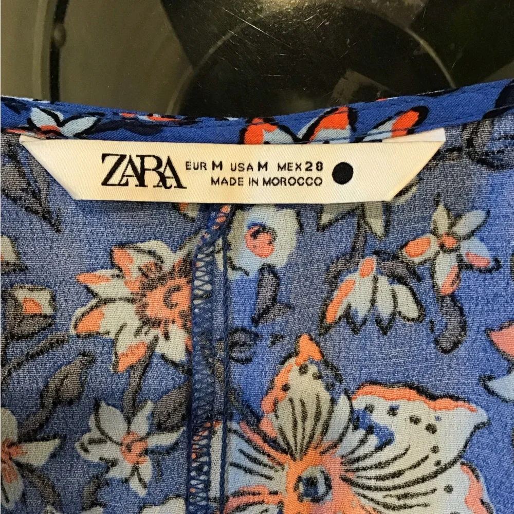 Zara Megane Floral Wrap Midi Dress Blue CottageCore Boho M NWOT - Picture 6 of 7